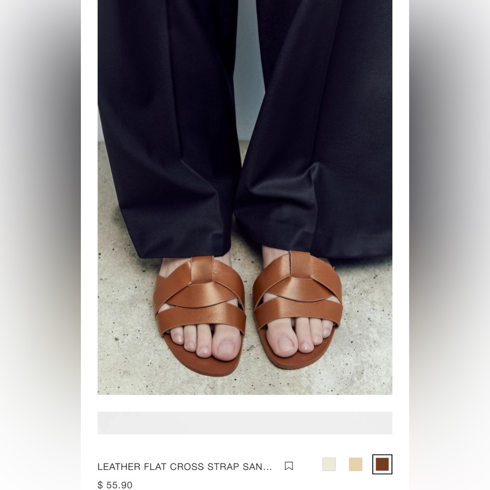 Zara Brown Leather Sandals with Woven Straps Size 10